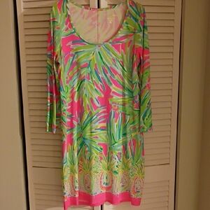 Lilly Pulitzer Pink and Green Tropical Dress M
